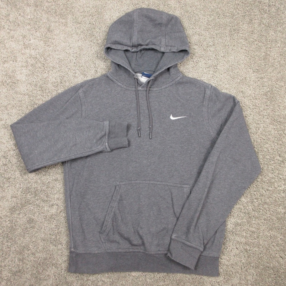 Nike Sweater Mens Medium Gray Sportswear Fleece Logo Pullover Hoodie Sweatshirt